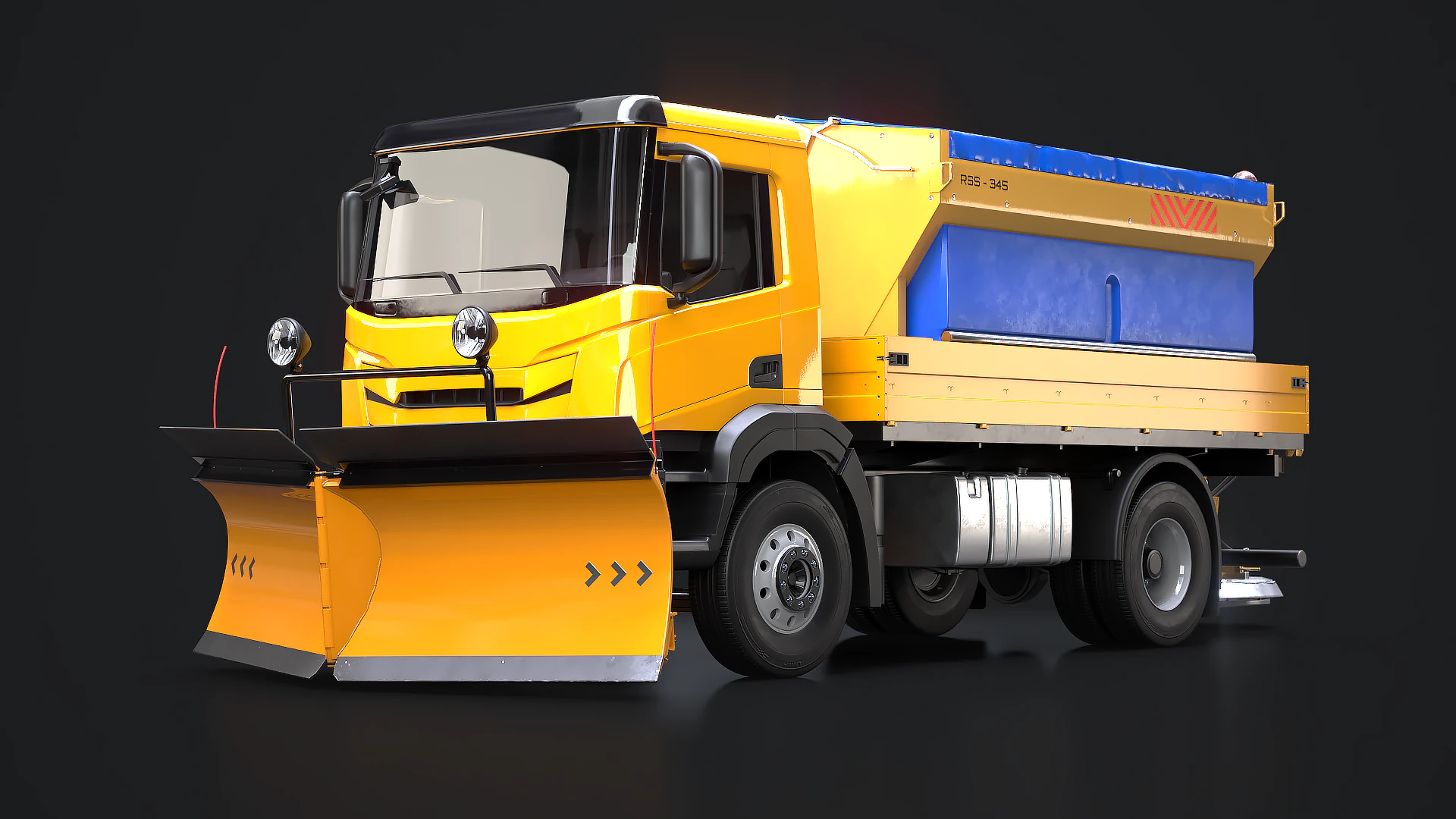 Realistischer Schneepflug-LKW &ndash; Winterdienstfahrzeug mit Pflug und Salzstreuer 3D Modell .c4d .max .obj .3ds .fbx .stl .blend 