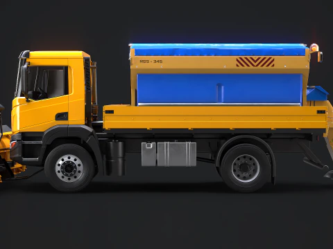 Realistischer Schneepflug-LKW &ndash; Winterdienstfahrzeug mit Pflug und Salzstreuer 3D Modell