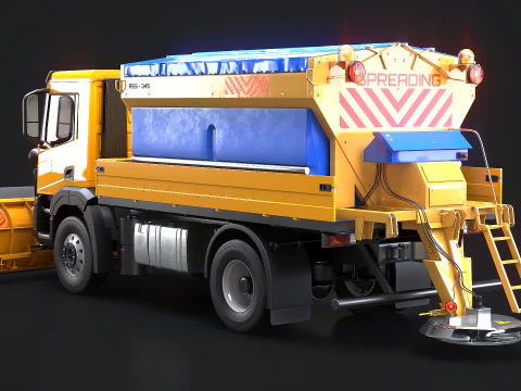 Realistischer Schneepflug-LKW &ndash; Winterdienstfahrzeug mit Pflug und Salzstreuer 3D Modell