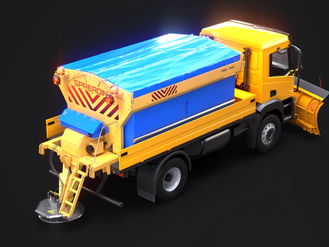 Realistischer Schneepflug-LKW &ndash; Winterdienstfahrzeug mit Pflug und Salzstreuer 3D Modell