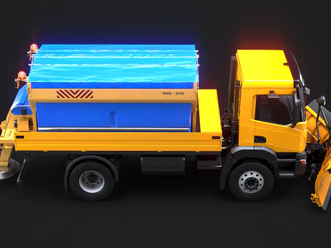 Realistischer Schneepflug-LKW &ndash; Winterdienstfahrzeug mit Pflug und Salzstreuer 3D Modell