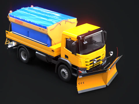 Realistischer Schneepflug-LKW &ndash; Winterdienstfahrzeug mit Pflug und Salzstreuer 3D Modell