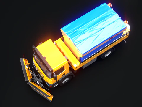 Realistischer Schneepflug-LKW &ndash; Winterdienstfahrzeug mit Pflug und Salzstreuer 3D Modell