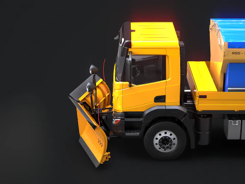 Realistischer Schneepflug-LKW &ndash; Winterdienstfahrzeug mit Pflug und Salzstreuer 3D Modell