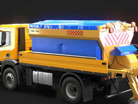 Realistischer Schneepflug-LKW &ndash; Winterdienstfahrzeug mit Pflug und Salzstreuer 3D Modell