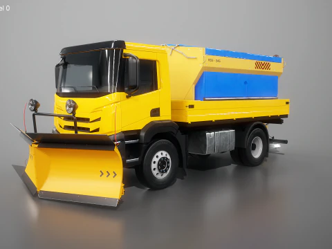 Realistischer Schneepflug-LKW &ndash; Winterdienstfahrzeug mit Pflug und Salzstreuer 3D Modell