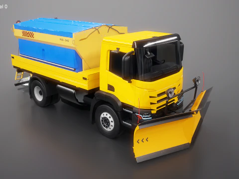 Realistischer Schneepflug-LKW &ndash; Winterdienstfahrzeug mit Pflug und Salzstreuer 3D Modell