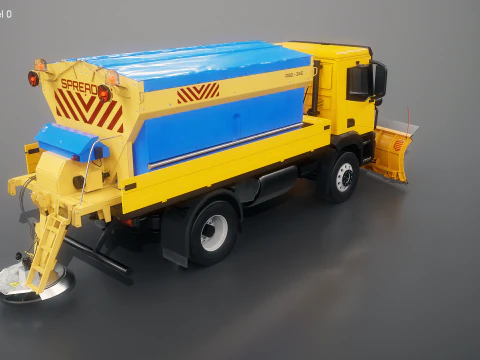 Realistischer Schneepflug-LKW &ndash; Winterdienstfahrzeug mit Pflug und Salzstreuer 3D Modell
