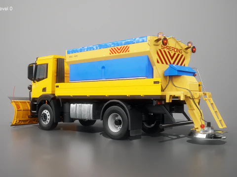 Realistischer Schneepflug-LKW &ndash; Winterdienstfahrzeug mit Pflug und Salzstreuer 3D Modell