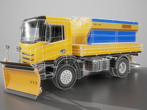 Realistischer Schneepflug-LKW &ndash; Winterdienstfahrzeug mit Pflug und Salzstreuer 3D Modell