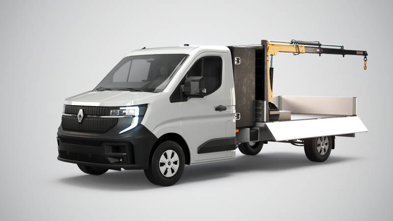 Autocarro con gru a pianale ribaltabile Renault Master PBR strutturato Modello 3D .c4d .max .obj .3ds .fbx .stl .blend