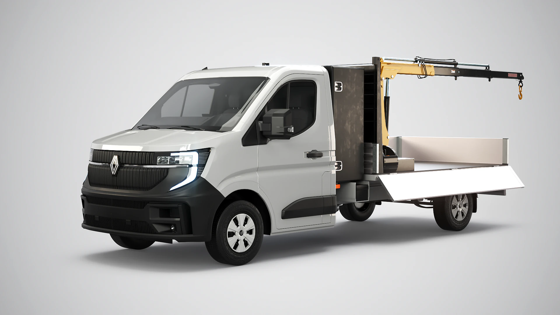 Renault Master Tipper Flatbed Crane Truck PBR Textured 3D Model .c4d .max .obj .3ds .fbx .stl .blend 