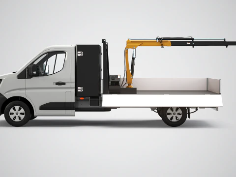 Renault Master Tipper Flatbed Crane Truck PBR Textured 3D Model