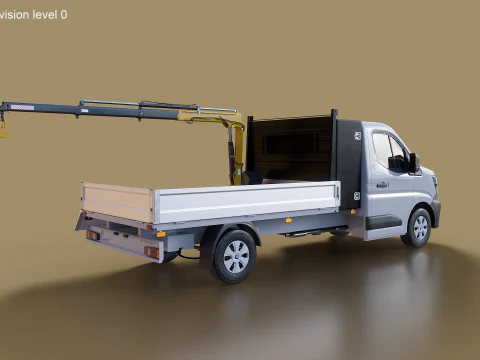 Renault Master Tipper Flatbed Crane Truck PBR Textured 3D Model