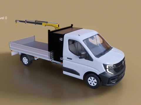 Renault Master Tipper Flatbed Crane Truck PBR Textured 3D Model