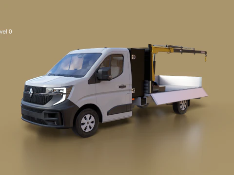 Renault Master Tipper Flatbed Crane Truck PBR Textured 3D Model