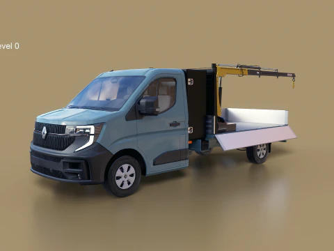 Renault Master Tipper Flatbed Crane Truck PBR Textured 3D Model