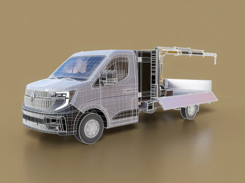Renault Master Tipper Flatbed Crane Truck PBR Textured 3D Model