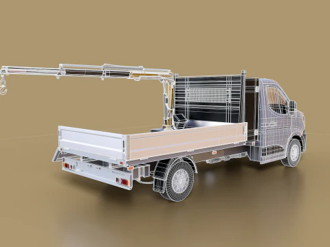 Renault Master Tipper Flatbed Crane Truck PBR Textured 3D Model