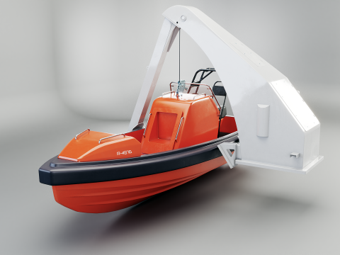 Bote de rescate con gr&uacute;a pescante Modelo 3D