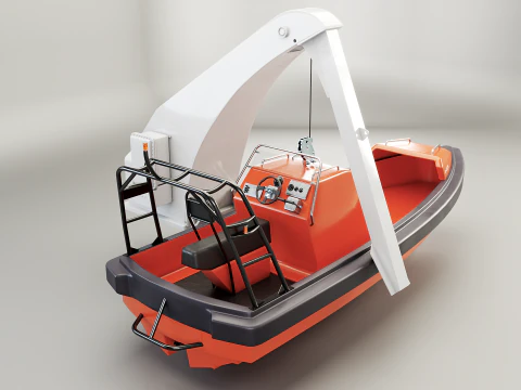 Barca di salvataggio con gru a gru Modello 3D