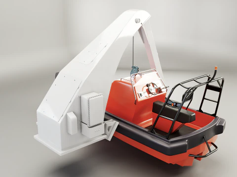 Barca di salvataggio con gru a gru Modello 3D