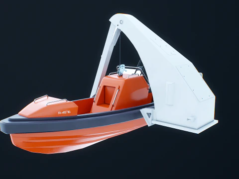 Barca di salvataggio con gru a gru Modello 3D