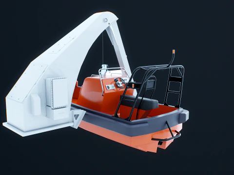 Barca di salvataggio con gru a gru Modello 3D