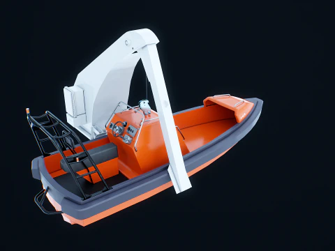Barca di salvataggio con gru a gru Modello 3D