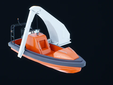 Barca di salvataggio con gru a gru Modello 3D