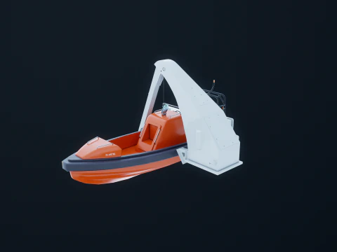 Barca di salvataggio con gru a gru Modello 3D