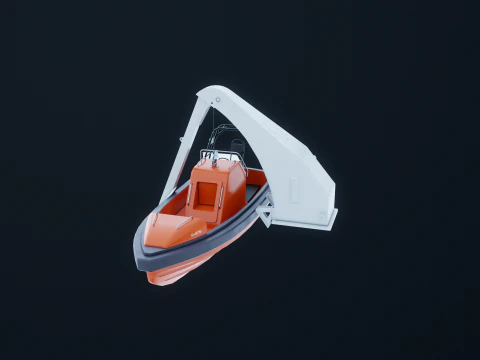 Barca di salvataggio con gru a gru Modello 3D