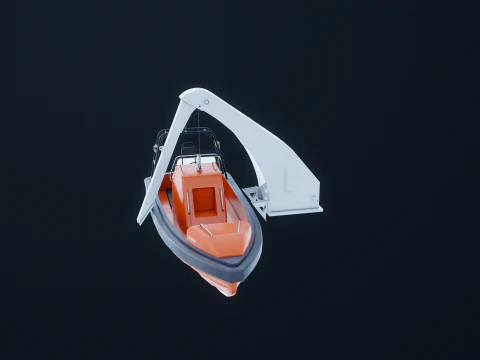 Barca di salvataggio con gru a gru Modello 3D