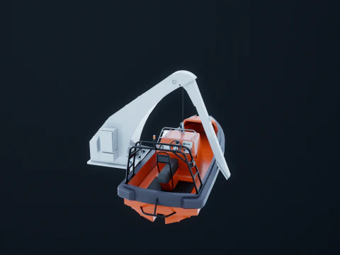 Barca di salvataggio con gru a gru Modello 3D