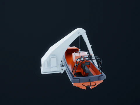 Barca di salvataggio con gru a gru Modello 3D