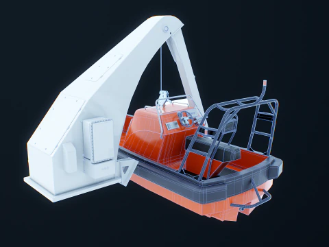 Barca di salvataggio con gru a gru Modello 3D