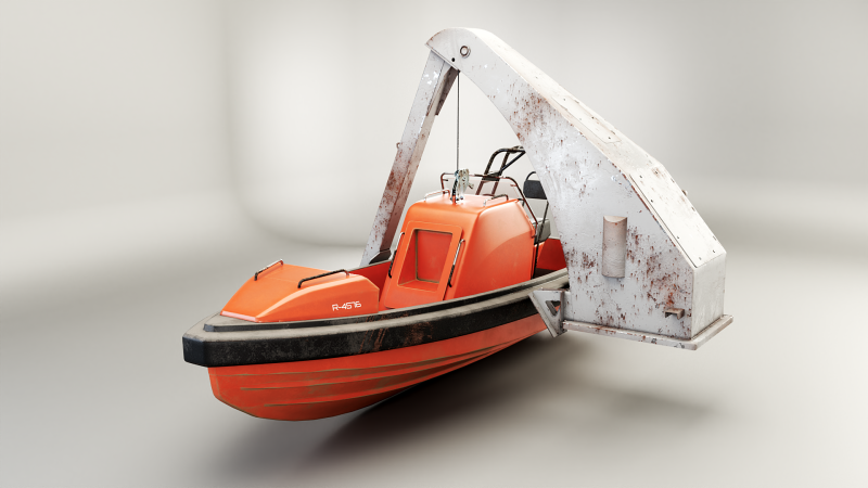 Barca di salvataggio con gru a gru Modello 3D .c4d .max .obj .3ds .fbx .stl .blend