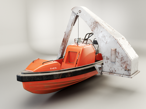 Bote de rescate con gr&uacute;a pescante Modelo 3D