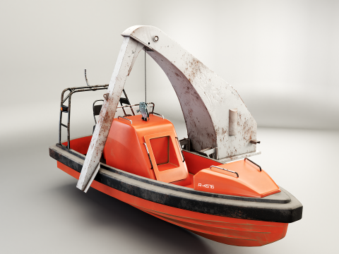 Barca di salvataggio con gru a gru Modello 3D
