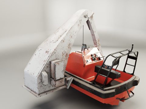 Barca di salvataggio con gru a gru Modello 3D