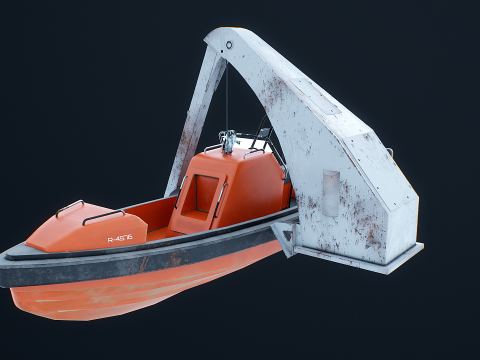 Barca di salvataggio con gru a gru Modello 3D