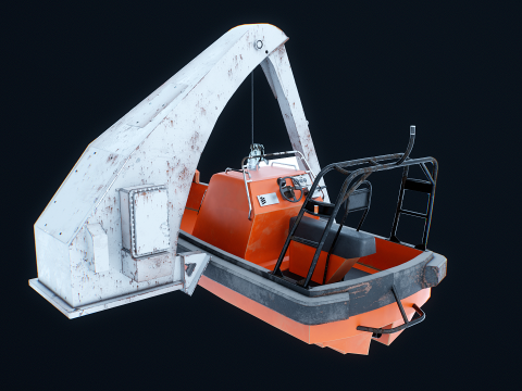 Barca di salvataggio con gru a gru Modello 3D