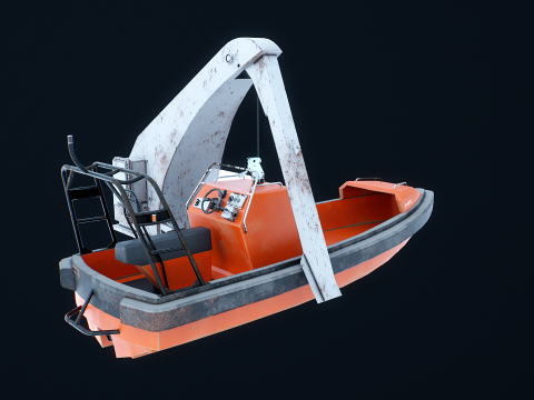 Barca di salvataggio con gru a gru Modello 3D