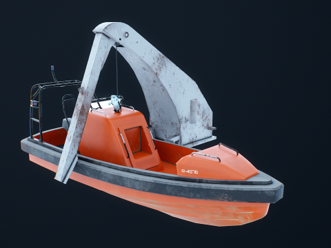 Barca di salvataggio con gru a gru Modello 3D