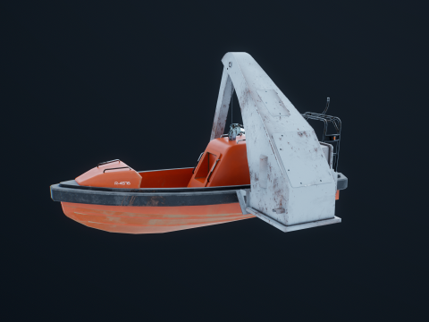 Barca di salvataggio con gru a gru Modello 3D