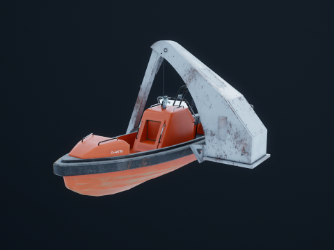 Barca di salvataggio con gru a gru Modello 3D