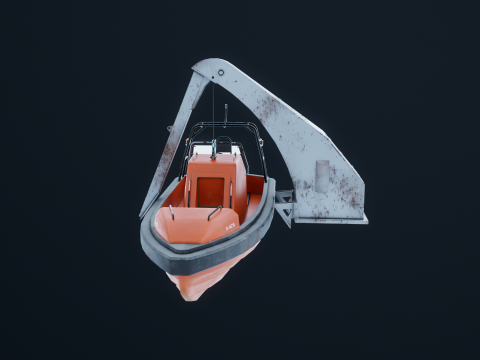 Barca di salvataggio con gru a gru Modello 3D