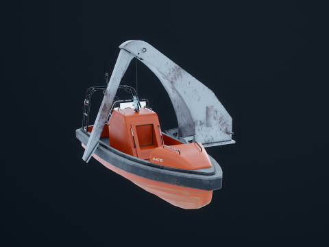 Barca di salvataggio con gru a gru Modello 3D