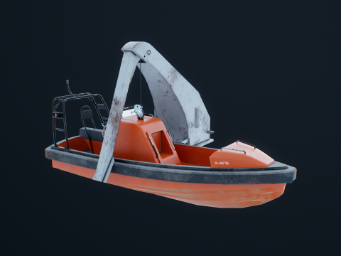 Barca di salvataggio con gru a gru Modello 3D