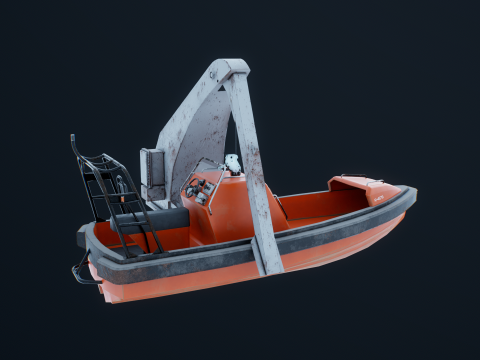 Barca di salvataggio con gru a gru Modello 3D